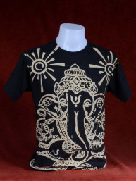 Modern T-shirt met Ganesha zwart-zwart patchwork. M