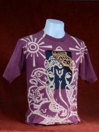 Modern T-shirt met Ganesha paars-zwart patchwork. L