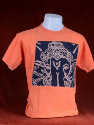 Modern T-shirt met Ganesha Oranje Paars patchwork. L