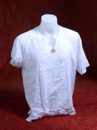 Linnen tropenshirt met V-Hals en korte mouwen wit