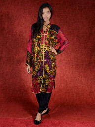 Salwar kameez, Indiase jurk of Punjabi dress zwart big flower