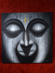 Schilderij met hoofd van Boeddha greytone