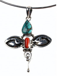 Hanger zilver met de Ogen van Boeddha ingelegd met turkoois en jaspis