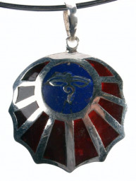 Hanger Ogen van Boeddha zilver ingelegd met carneool en lapis lazuli
