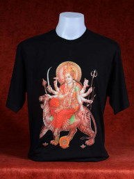 T-Shirt met Durga op heilige tijgerin zwart