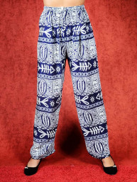 Tai chi broek met touwtje fish print donker blauw