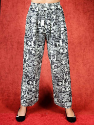 Tai chi broek met touwtje Ravi print zwart