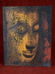 Olieverf schilderij met hoofd van Boeddha