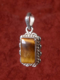 Tijgeroog hanger zilver rechthoek