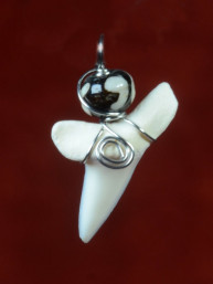Tand van stierhaai, met dzi steentje in zilver