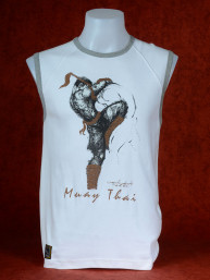 Muay Thai tanktop "Sila Kratob" van Human Fighting, Anusha Saisuk design, wit