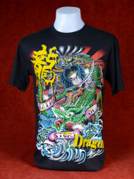 T-Shirt met afbeelding van Samoerai en Chinese draak