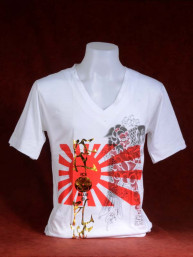T-shirt met Yakuza print van Japanse vlag en Koi met Sumo wit