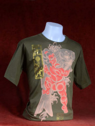 T-shirt met Yakuza print van Japanse Koi met Sumo groen