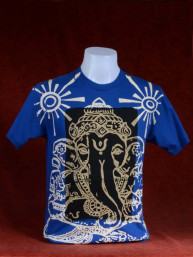 Modern T-shirt met Ganesha blauw-zwart patchwork. M