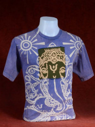 Modern T-shirt met Ganesha paars-groen patchwork. L