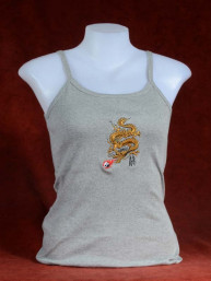 Tanktop met geborduurde draak en Yin-Yang grijs