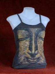 Tanktop met print van Boeddha stonewash
