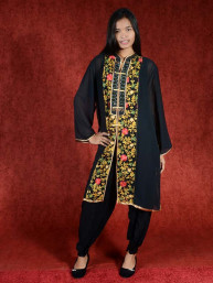Salwar kameez, Indiase jurk of Punjabi dress zwart flowercord