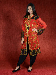 Salwar kameez, Indiase jurk of Punjabi dress rood zwart