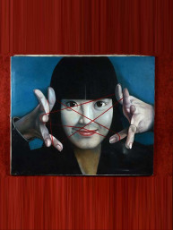 "Red Ribbon" schilderij acryl op canvas