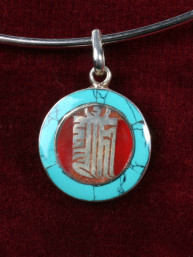 Hanger Om mani padme hum, turkoois ingelegd in zilver