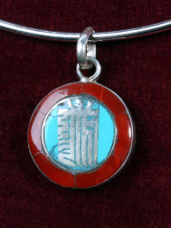 Hanger Om mani padme hum, carneool en turkoois ingelegd in zilver