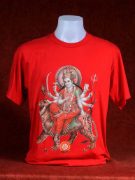 T-Shirt met Durga op heilige tijgerin rood