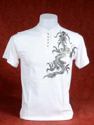 Shirt met zilveren Chinese Draak wit