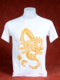 T-Shirt met gouden Chinese Draak wit