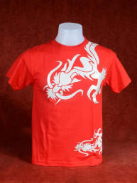 T-Shirt met twee zilveren Chinese Draken rood
