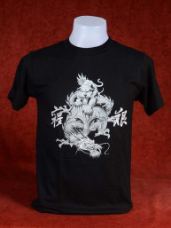 Mooi T-Shirt met afbeelding van Chinese draak met panther zilver