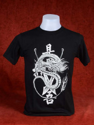 T-Shirt met Chinese Draak en zwaarden zilver