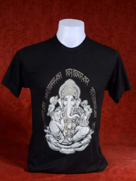 T-Shirt met afbeelding van Ganesha op lotus zwart