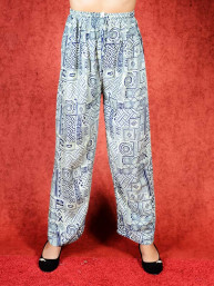 Tai chi broek met touwtje squares print donker blauw