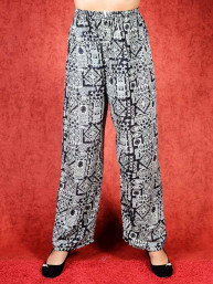Tai chi broek met touwtje patern print zwart