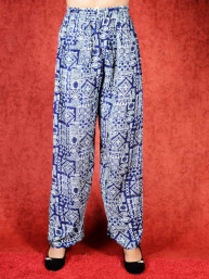 Tai chi broek met touwtje patern print donker blauw