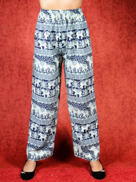 Tai chi broek met touwtje elephant print donker blauw