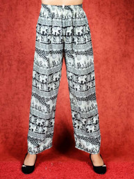 Tai chi broek met touwtje elephant print zwart
