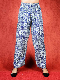 Tai chi broek met touwtje Ravi print donker blauw