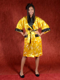 Satijnen Kimono tweezijdig draagbaar Geel - Zwart