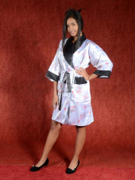 Satijnen Kimono tweezijdig draagbaar Wit - Zwart