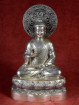 Zilverkleurig Boeddhabeeld met Dharmachakra mudra
