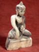 Albasten Boeddha met offerpot in Bhumisparsha mudra