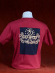 Modern T-shirt met Ganesha rood-d.blauw patchwork. L Stonewash