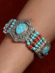 Schakelarmband Tibet, turkoois en bamboekoraal